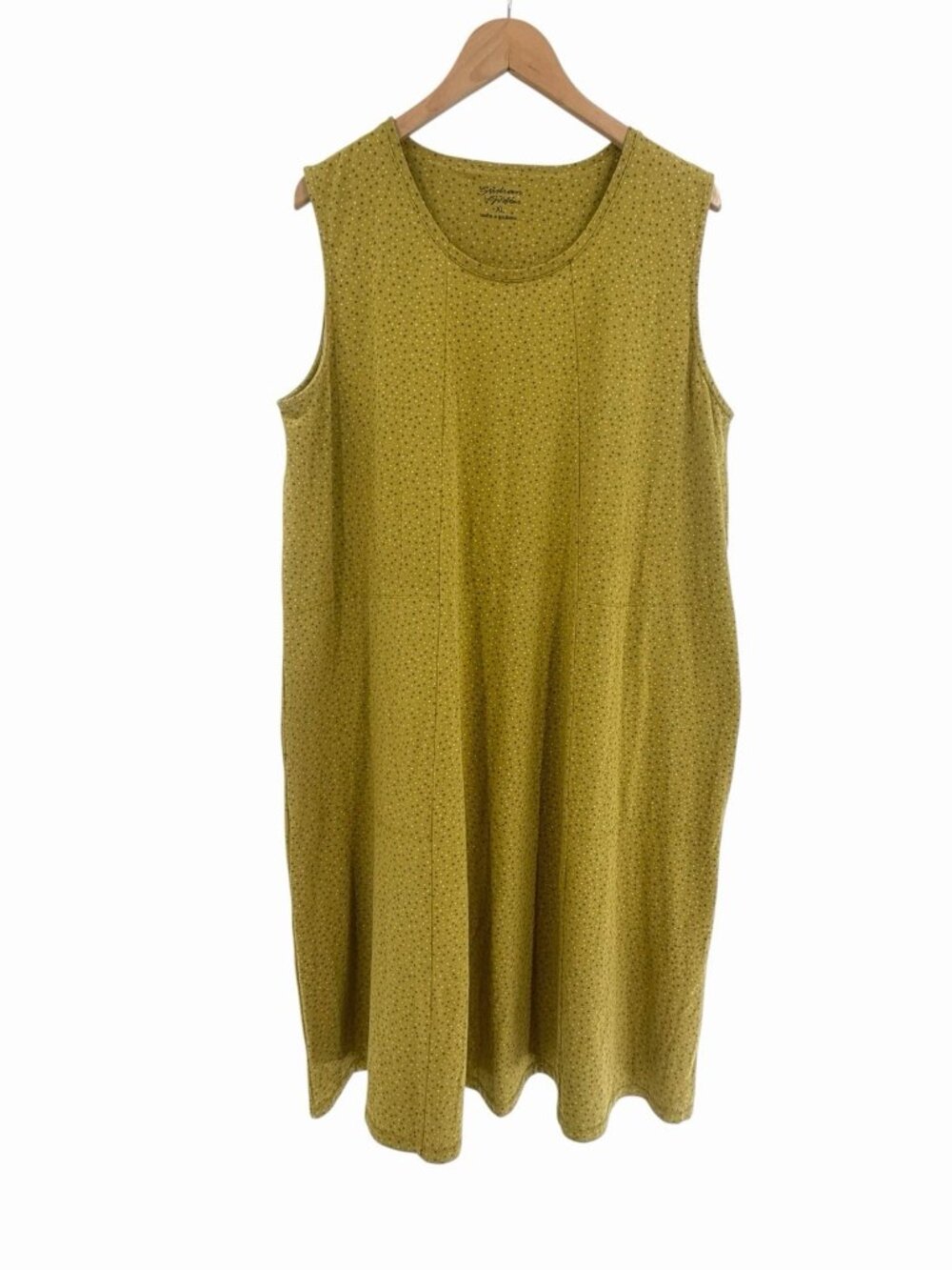 GUDRUN SJODEN Women’s Lime Green Polka Dot Sleeveless Stretch A-Line Dress XL